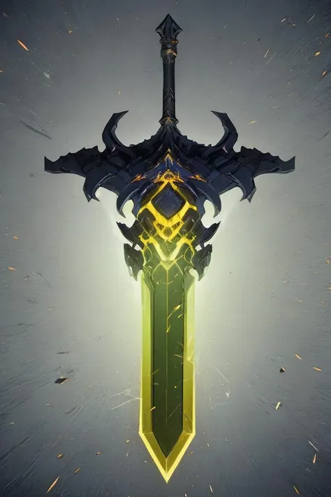 breathtaking full shot, hdr, dynamic lighting, (masterpiece, top quality, best quality, official art, beautiful and aesthetic:1.2),(8k, best quality, masterpiece:1.2), weapon, no humans, epic glowing acid sword, fantasy, yellow crystal, light particles, reflective surface, still life, glowing weapon, floating, glowing, simple background, <lora:CGgameweaponicon hsw:1> CGgameweaponicon hsw <lora:magic circle_v2.0:0.1> magic circle <lora:Mild detail adjusterV10:0.2>, <lora:lcm-lora-sdv1-5:0.7>, masterpiece, award-winning, professional, highly detailed, Vector art, Vivid colors, Clean lines, Sharp edges, Minimalist, Precise geometry, Simplistic, Smooth curves, Bold outlines, Crisp shapes, Flat colors, Illustration art piece, High contrast shadows, Technical illustration, Graphic design, Vector graphics, High contrast, Precision artwork, Linear compositions, Scalable artwork, Digital art