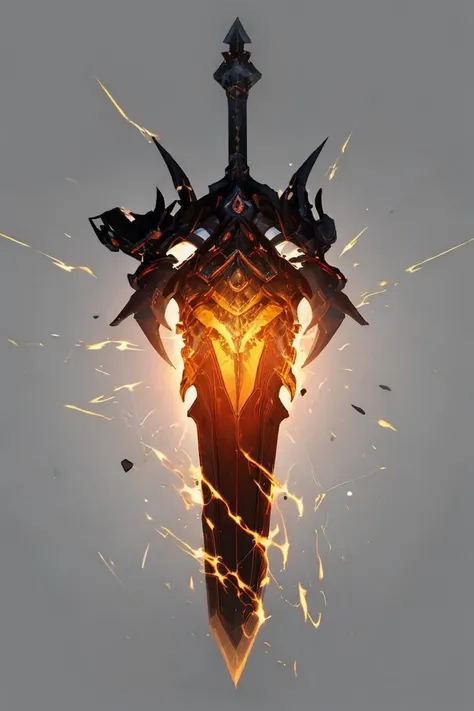 breathtaking full shot, hdr, dynamic lighting, (masterpiece, top quality, best quality, official art, beautiful and aesthetic:1.2),(8k, best quality, masterpiece:1.2), weapon, no humans, epic glowing air sword, fantasy, orange gemstone, light particles, reflective surface, still life, glowing weapon, floating, glowing, simple background, <lora:CGgameweaponicon hsw:1> CGgameweaponicon hsw <lora:magic circle_v2.0:0.1> magic circle <lora:Mild detail adjusterV10:0.2>, <lora:lcm-lora-sdv1-5:0.7>, masterpiece, award-winning, professional, highly detailed, Vector art, Vivid colors, Clean lines, Sharp edges, Minimalist, Precise geometry, Simplistic, Smooth curves, Bold outlines, Crisp shapes, Flat colors, Illustration art piece, High contrast shadows, Technical illustration, Graphic design, Vector graphics, High contrast, Precision artwork, Linear compositions, Scalable artwork, Digital art