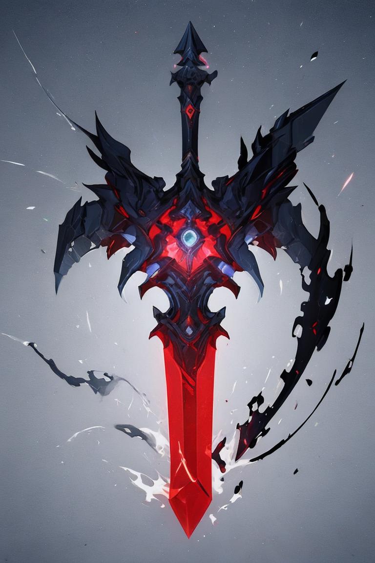 A red and black sword with a red light on it - SeaArt AI