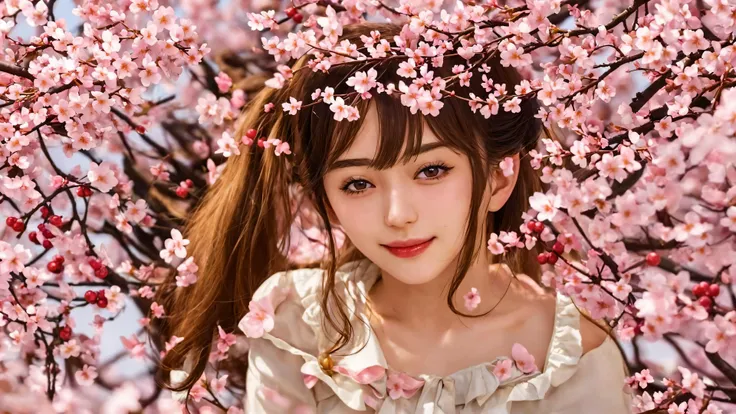 a close up of a woman with long hair and a flower crown