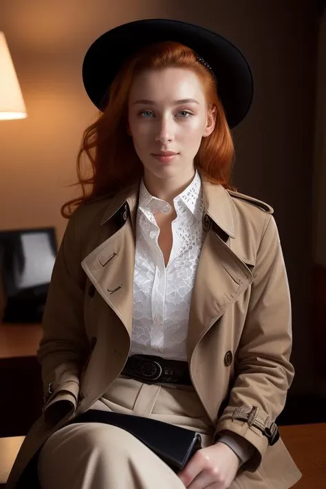 DEN_lila_rouge,
(a 1940s private investigator wearing a trench coat and rimmed hat sitting in a drab dank office at the desk using a typewriter, private investigator, 1940s:1.2),
bokeh, f1.4, 40mm, photorealistic, raw, 8k, textured skin, skin pores, intricate details <lora:epi_noiseoffset2:1>, epiCRealism <lora:ClothingAdjuster3:-1.3>