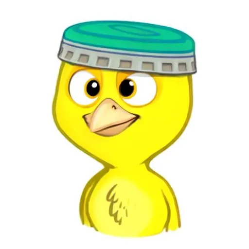 Nico, sfw, yellow canary, male, yellow feathers, 2d, flat colors, cartoon, detailed, <lora:Nico(BirdMovie,Rio):0.7> bottle cap on head