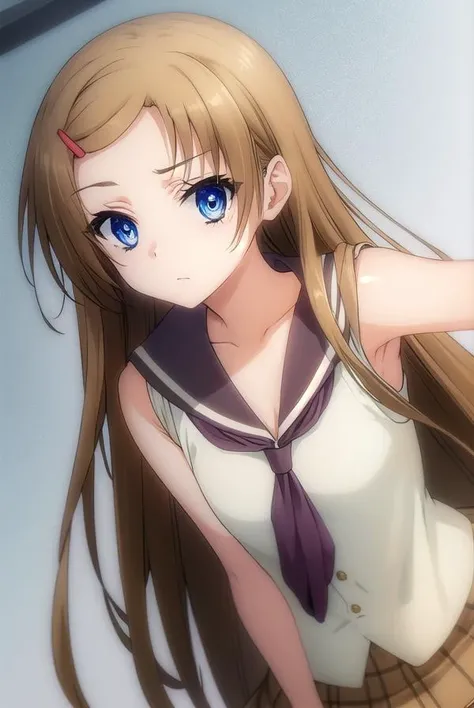 kanamimihara, <lora:kanami mihara s2-lora-nochekaiser:1>,
kanami mihara, long hair, brown hair, hair ornament, very long hair, blue eyes, hairclip,
BREAK dress, sleeveless, sailor collar, brown sailor collar, skirt, brown skirt, pleated skirt,
BREAK indoors, classroom,
BREAK looking at viewer, (cowboy shot:1.5),
BREAK <lyco:GoodHands-beta2:1>, (masterpiece:1.2), best quality, high resolution, unity 8k wallpaper, (illustration:0.8), (beautiful detailed eyes:1.6), extremely detailed face, perfect lighting, extremely detailed CG, (perfect hands, perfect anatomy),