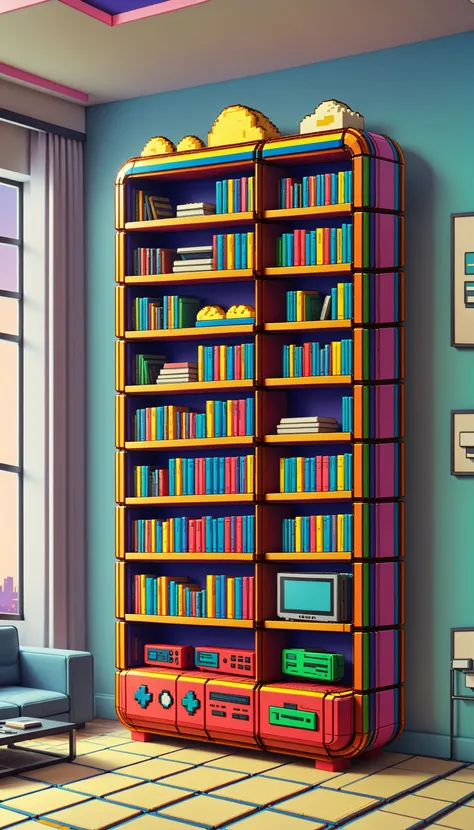 <lora:NESVoxelStyleXL:1.3> NESVoxelStyle Bookshelf, voxel, sci-fi, (retro game:0.5), (video game:0.5), 3D shape, 3D style