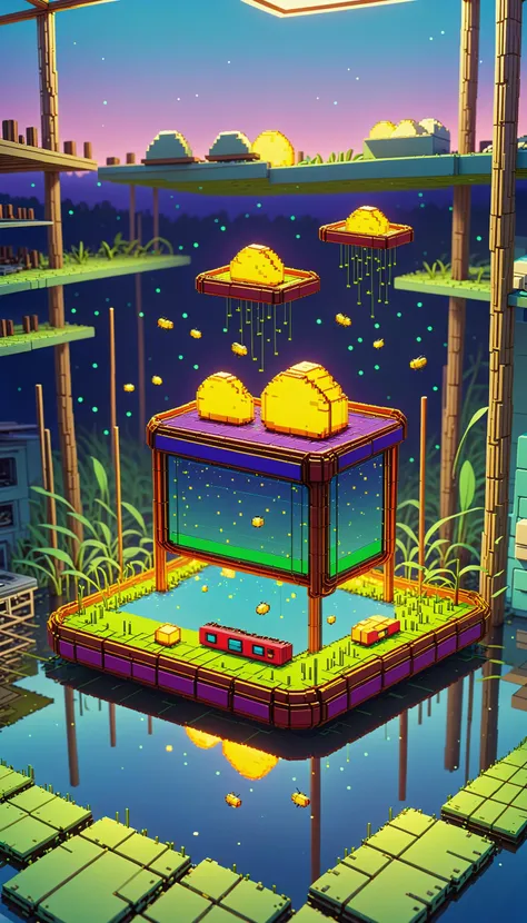 <lora:NESVoxelStyleXL:1.3> NESVoxelStyle fireflies hovering above a tranquil bog in the evening twilight, voxel, sci-fi, (retro game:0.5), (video game:0.5), 3D shape, 3D style