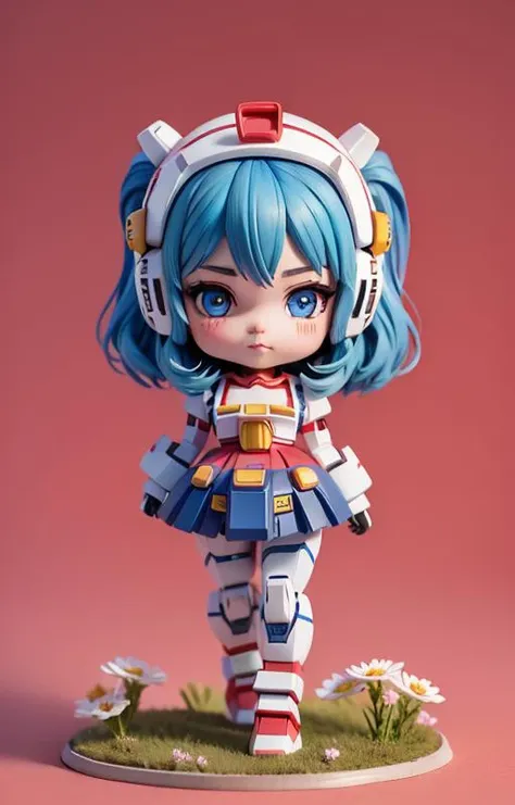 gundam\(rx78\), (8k, RAW photo, best quality),(gundam\(rx78\),(masterpiece),(best quality),(ultra-detailed), (full body:1.2), masterpiece:1.2),((Flower background)),1girl,chibi,cute, big gundam helmet, blue hair, pink flower, (beautiful detailed face), (beautiful detailed eyes), <lora:blindbox_V1Mix:1> ,solo,cybertron,RX-78-2, (full body), mask, dancing, (isometric), <lora:gundamRX782OutfitStyle_v10:0.4>