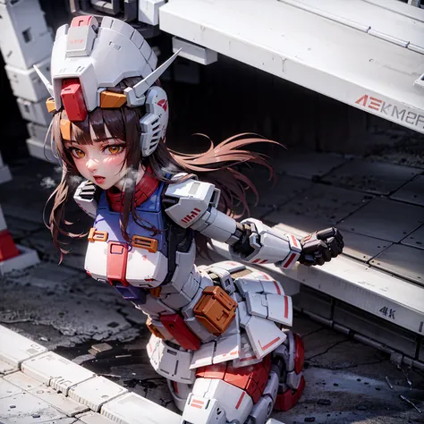 NSFW, realistic, gundam\(rx78\), ultra high res, best quality, photo, 4k, (photorealistic:1.4), 1girl, solo, (upper body:1.1),long hair, black hair, beautiful face, beautiful eyes, outside in the park with lake, running, mecha armor, short skirt, tight shirt