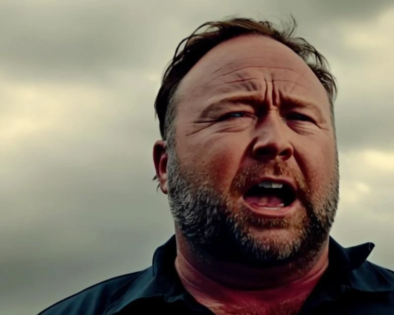 movie still of alexjones person wearing a tight rainbow flag jumpsuit, low wide angle shot carrying an alien baby on an alien spaceship with cyborg alien women color film still from Leviathan. screaming at the camera , by Kent Monkman. Helping poor people ((crying)) (tears), <lora:Alex Jones - Trigger w Alexjones Person:1>