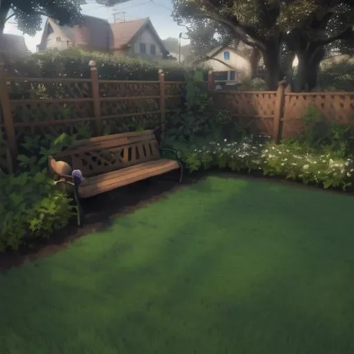 <lora:gardentestbritish-07:0.8> PleasantGarden , Lawn, Bushes, Bench, Fence