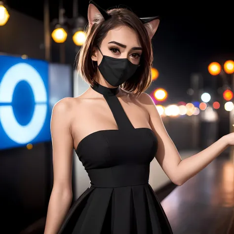 (masterpiece:1.2, best quality:1.2, high resolution), 1girl, janice griffith, <lora:Janice_Griffith_v2-03:1>, fashionable dress, conservative photo, nightclub, mask, cat ears