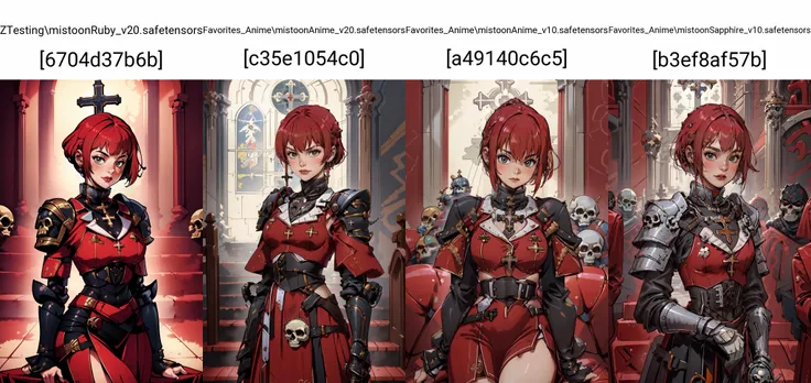 (masterpiece, best quality), intricate details,
1girl, <lora:houshou_marine-09:0.8> houshou_marine,
<lora:ArmorFusion:0.8> armor, armored skirt, skulls, cross, pauldrons, inside church, holy temple,