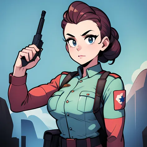 1girl, soldier,pistol holster,Victory Rolls hairstyle,