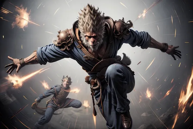 DUNHUANG,DUNHUANG BACKGROUND,
<lora:BlackMonkeyKing_v01:0.6>, black monkey king,1boy,solo,robe,hood up, beating monster,
<lora:Hyakuretsukyaku-10:0.3> Hyakuretsukyaku, kicking, motion blur,
<lora:Line_LoRA:0.1>emphasis lines,motion lines, motion blur,
evenly mix races in same proportions, all faces and pictures must be different, use all spectre of your different emotions from happiness to anger, do what you want and how you want,
abstract dream, space, intricate, grand scale, alone, cinematic film still, insane detail, sharp focus, depth of field, realistic lighting, (realistic perspective), complex, (multiple subjects), 4k HDR,
<lora:add_detail:0.5> <lora:more_details:0.25> <lora:FantasyWorldV1:0.25>