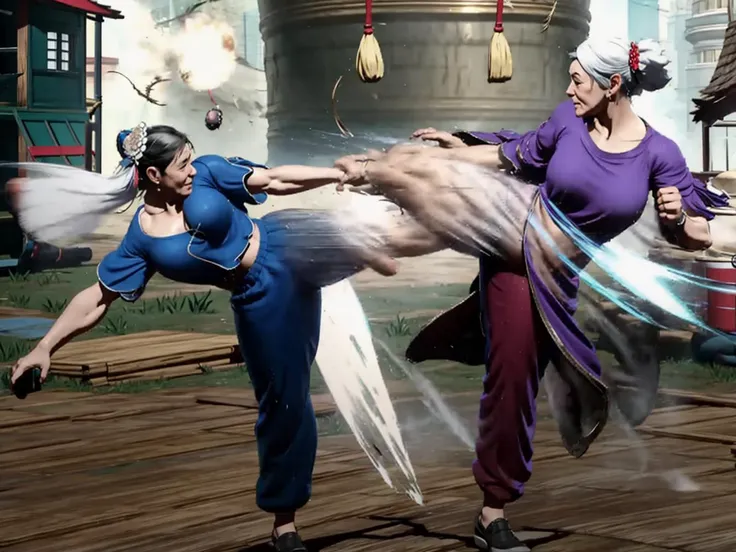 <lora:Hyakuretsukyaku-10:1> Hyakuretsukyaku, kicking, motion blur,1 girl, solo, 1 girl, (wholesomegrannies:1.4)