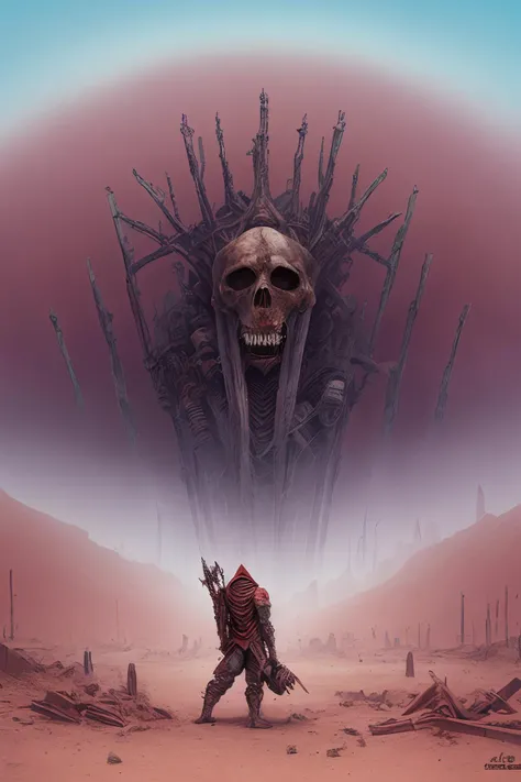 a masterpiece painting,
acybernetic hed in a hood <hypernet:Mechanicus1:1>,
lost among the ruins of humanity, destroyed cathedrals, desert, rubble, sand, dusty, ancient, bones, dust, (red mist:1.1), thick red fog, death, ruination, desolation,
in the style of (Beksinski:1.3), Giger,Yerka,Escher, dry brush, highly detailed, surrealism, dystopian, Warhammer, post-apocalyptic, nightmare, unsettling, strong colors, vivid colors, trending on artstation