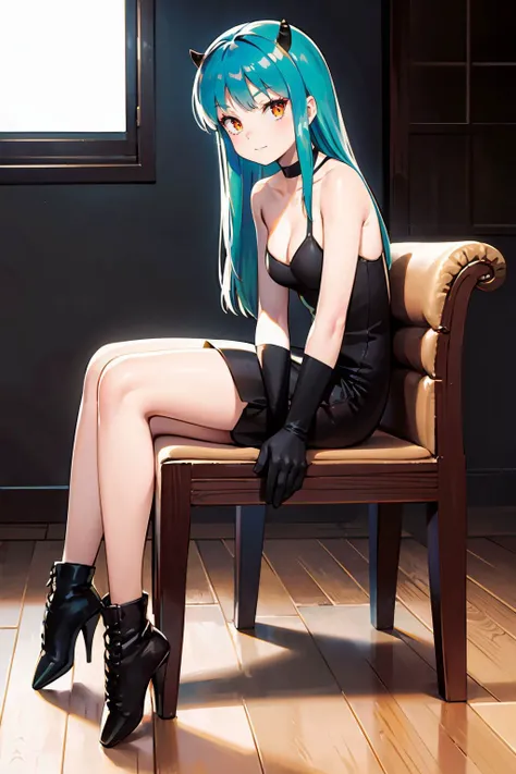 nsfw,masterpiece, best quality,solo, 1girl,18 years old,teenager,lum,<lora:UruseiYatsuraLumS1-lora-nochekaiser:0.7>,green hairs,LONG HAIR, BANGS,(ORANGE EYES:1.1),ONI HORNS, EYESHADOW,(sitting on ancient armchair chinese),evil_smile, looking_at_viewer, black evening dress,cleavage, bare_shoulders, choker, elbow_gloves, (from side), full_body, pov,nightclub background, dynamic pose, dynamic lighting, hyper-realistic, photo-realistic, highly detailed, shoes focus,
ball3th33ls, boots, high heels, <lora:ball3th33ls:0.7>