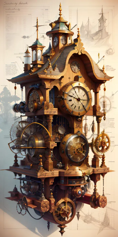<lora:SteampunkSchematicsv2-000009:0.9>,An assembly drawing SteampunkSchematic Cuckoo clock, construction lines, handwriting, calligraphy, filigree, measurements, ultra detailed, Hyperrealistic, sharp focus, octane render