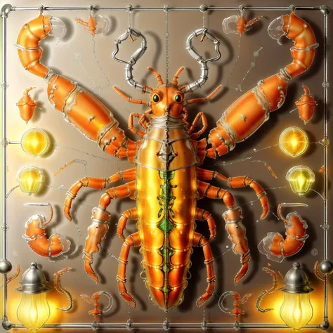 <lora:GlowingRunesAIv2:1> SteampunkSchematics fused glass silver Lobster on a silver panel on a bronze wall, glowing orange parts diagram, usage diagram <lora:to8highkey-1-5:1>