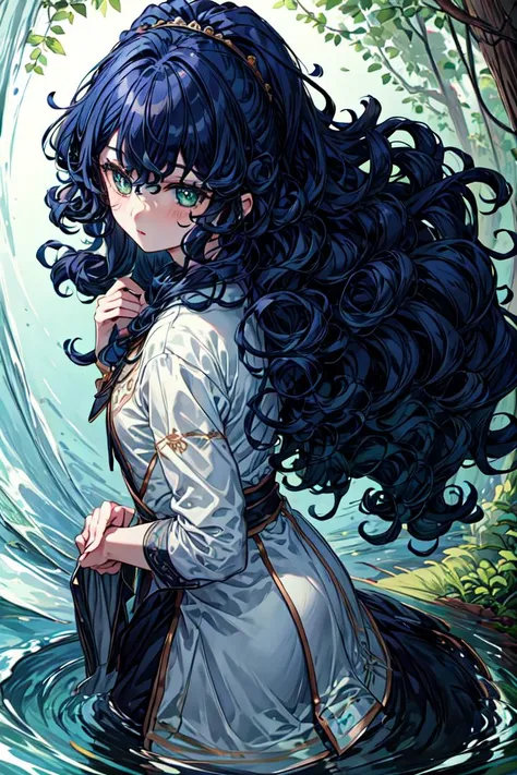 masterpiece, best quality, absurdres,  <lora:style_beegsmol:0.8> chibi,   <lora:mei-lan:0.8>  dark blue hair, curly hair, green eyes