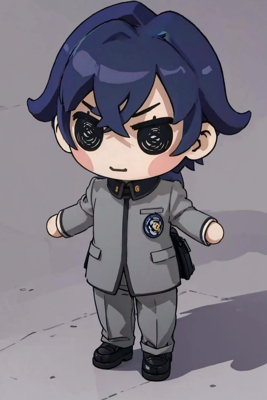 masterpiece, best quality, solo, 1boy, <lora:style_beegsmol:1>, chibi, <lora:NaoyaV3:1> Naoya, school uniform, grey pants