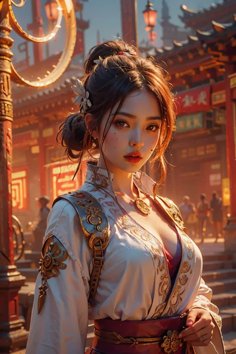 Best quality,masterpiece,ultra high res,(photorealistic:1.4),xiuxian,weapon,Detailed face,
<lora:nihong:0.5>,1girl,solo,weapon,cleavage,(magic circle:1.2),xiuxian,upper body,Beautiful girl,full body,east asian architecture,sheath,architecture,