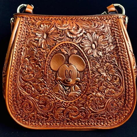 photorealistic photo of a tooled leather purse, mickey mouse, (highly detailed:1.0),(masterpiece, best quality, realistic, detailed:1.1) <lora:Sheridan_Style_Tooled_Leather_XL:0.75>