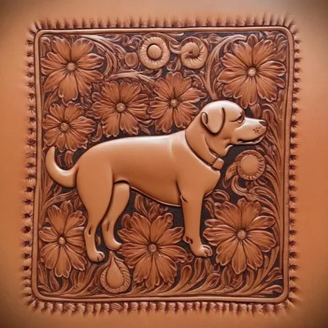 floral dog tooled leather <lora:Sheridan_Style_Tooled_Leather_XL:1.6>
