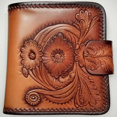 tooled leather wallet <lora:Sheridan_Style_Tooled_Leather_XL:1.6>