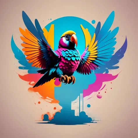 tshirtdesign, a parrot with open wings, colorful, detailed, (simple background:1.4), motion blur, <lora:T-shirt_Design_v1a-10:1>