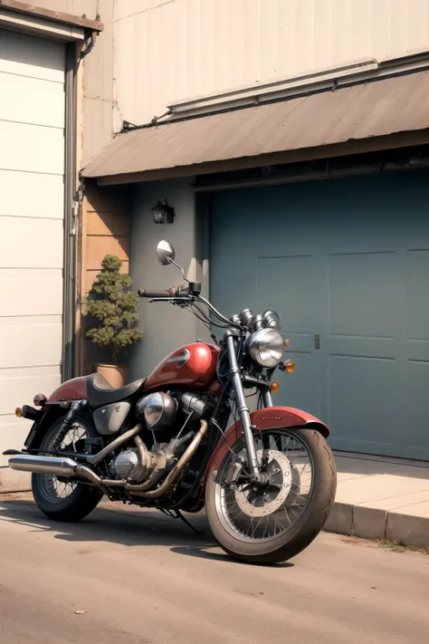 a motorcycle hanging on a garage wall