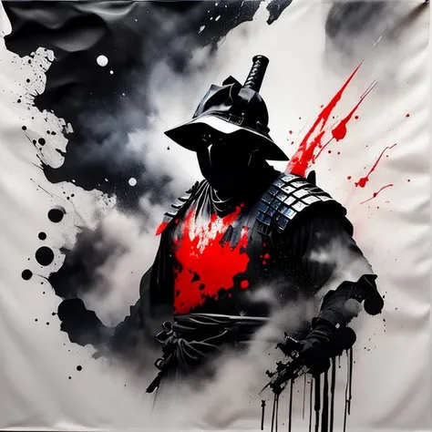 tshirtdesign, Samurai wielding a sword. Trail of blood. Spray of blood Motion blur, Charcoal and acrylic paint, minimalistic, stylistic, dynamic<lora:T-shirt_Design_v1a-10:1>