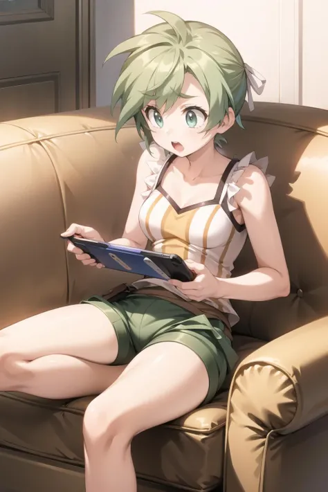<lora:elnie-000027:1> elnie, elniedef, shorts,
1girl, holding handheld game console, sofa, surprised