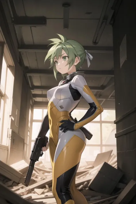 ultra-detailed, Explicit, Beautiful body, Beautiful Nose, Beautiful character design, perfect eyes, perfect face, ultra highres, 4K, beautiful legs, perfect legs, Nice hands, Perfect hand, Masterpiece, Best Quality, Highly detailed, illustration, absurdres, street fighter, doll suit, shadaloo doll, dollsuit, expressionless, blank eyes, looking at viewer, red gloves, emotionless, black latex, corrution, mind control, female combatant, full body, hypnotized, unhappy trance, full body suit, ribbed bodysuit, both arms at side, obey, perfect female body, extremely glossy latex, hypnosis, hypnoLora, empty eyes, Mind control device, poses, submissive_pose, Slave, hat, necktie, stand up straight, standing, standing at attention, hat, necktie, belt, latex, ribbed bodysuit, thighhighs, garter belt, Fighting Stance, extending the right arm from the shoulder into the air with a straightened hand, nazi saluting, military, military saluting, salute, thigh boots, 1girl, solo, Retasu, Tokyo Mew Mew, green hair, green eyes