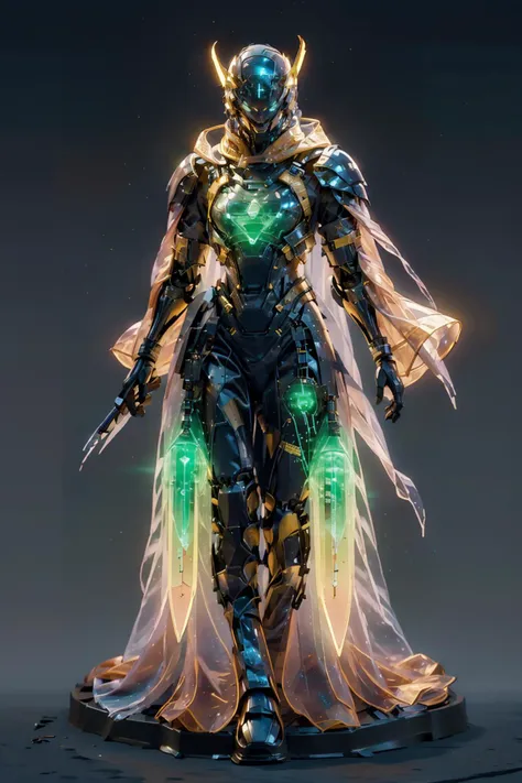 (man:1.4),<lora:bioluminescent_dress-1.0:1>,Luminous Mecha,in a flowing thick cloth cloak,wielding an glowing sword,