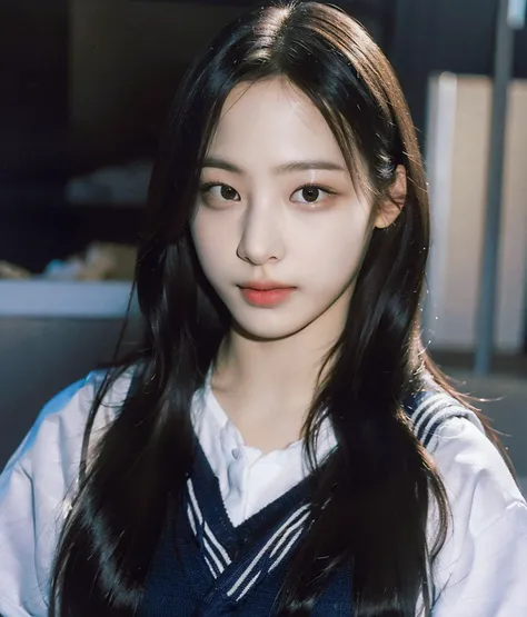 <lora:makina69_minji_v2.1:1>, 1girl, solo, realistic, long hair, thin waist, detailed face, (short waist:0.8),
looking at viewer, centered, school_uniform, shirt,
<lyco:pailide:0.4:lbw=OUTD> pailide, photo_\(medium\), depth_of_field, (high quality:1.4), (photorealistic:1.6), 8k, uhd, highres, absurdres, professional photo, highly detailed, detailed skin, masterpiece, (hyperrealism)