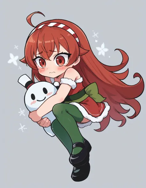 zPDXL, score_9, score_8_up, score_7_up, source_anime,
1girl, solo, shy, blush, (scorpion_pose), wearing Red satin dress with green sash, green stockings, red pumps, candy cane headband, carrying a snowman plush, eris greyrat, mushoku tensei, red hair, child, ***********, long hair ,
 <lora:KimKrab_v2:1> kimkrab