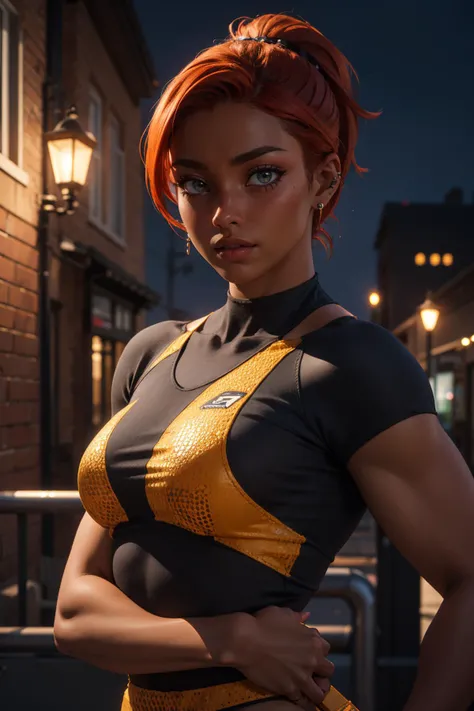 k31r4sr0v2, veiny arms, ((Full front shot)),(best quality),((an extremely delicate and beautiful)), cinematic lighting, (character focus), 3d, 3d background, 1girl, dark skin, dark-skinned female, <lora:skin_tone_slider_v1:2> amber eyes, (((piercing))), jewelry, lips, medium hair, ponytail, closed mouth, solo, dynamic pose, upper body,
architecture, brick wall, bridge, building, city, city lights, cityscape, honeycomb \(pattern\), house, outdoors, real world location, stadium, tower, town <lora:backlight_slider_v10:-1.1>