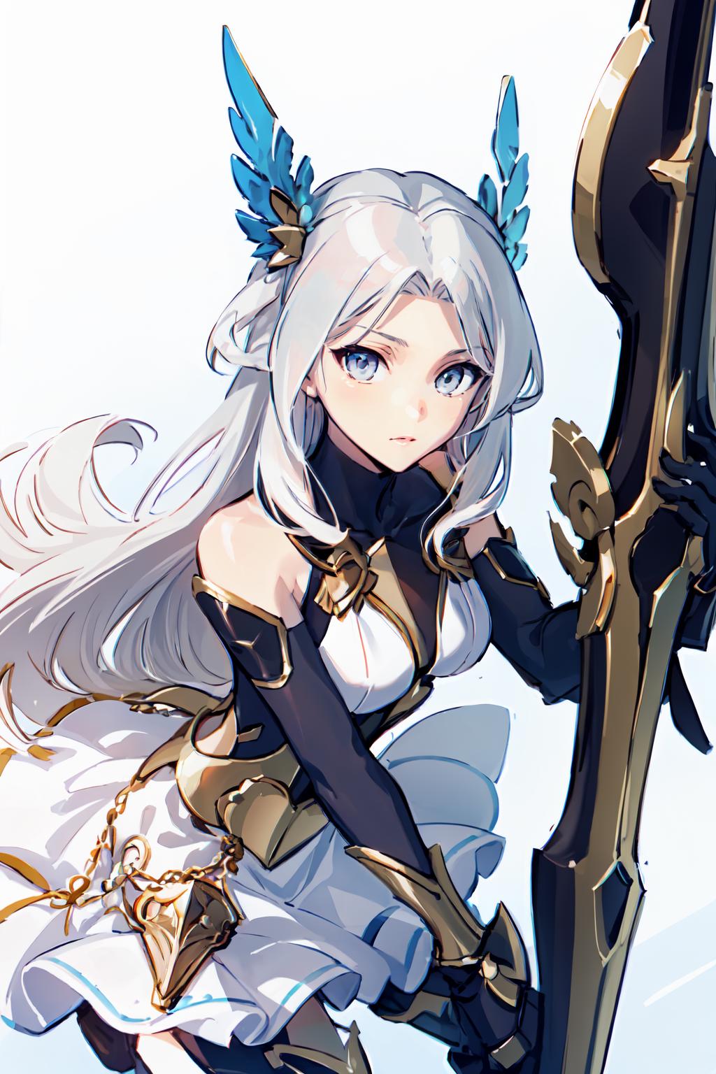 A close up of a woman with a sword and wings - SeaArt AI