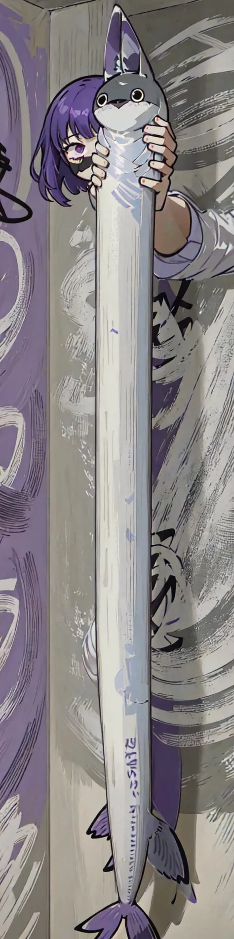 <lora:Sacabambaspis:1> (sacabambaspis,solo,1 very long fish,Face facing the viewer:1.4),(gray and white:1.3),
ultra high res,(vector art,cartoon,cute graffiti,stupid graffiti,simple graffiti arti:1.3)
good detailed, (glowing background),
best quality, wide-angle Hyperdetailed, masterpiece, 8k, natural lighting, soft lighting, sunlight, HDR (High Dynamic Range), Maximum Clarity And Sharpness, Multi-Layered Textures, <lora:LongcatMemeSolo:1> IncrsLcmSolo, full body, <lora:raiden shogun_LoRA:0.8> very long hair, purple hair,