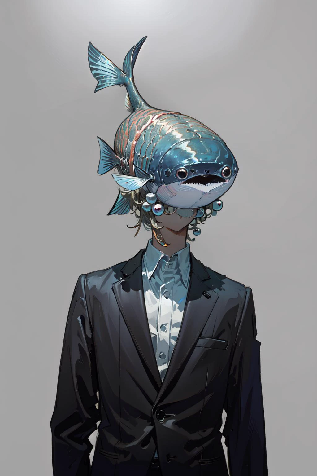 natural lighting, soft lighting, sunlight, HDR (High Dynamic Range), Maximum Clarity And Sharpness, Multi-Layered Textures,
gray theme,white theme,
<lora:danish:0.8> (sacabambaspis ,fish,sacabambaspis fish as head:1.4),
1male,black suit,blazer,
<lora:Sacabambaspis:1>