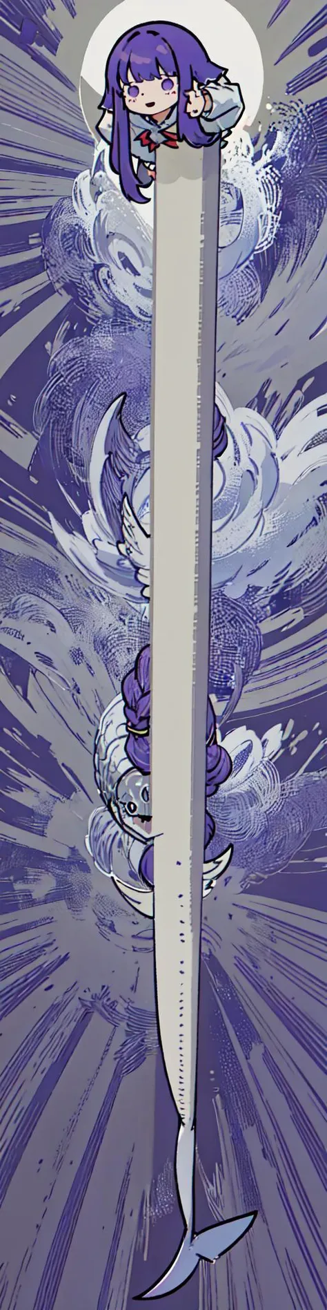 <lora:Sacabambaspis:1> (sacabambaspis,solo,1 very long fish,Face facing the viewer,wearing purple wig,open mouth, triangular mouth:1.4),(gray and white:1.3),
ultra high res,(vector art,cartoon,cute graffiti,stupid graffiti,simple graffiti arti:1.3)
good detailed, (glowing background),
best quality, wide-angle Hyperdetailed, masterpiece, 8k, natural lighting, soft lighting, sunlight, HDR (High Dynamic Range), Maximum Clarity And Sharpness, Multi-Layered Textures, <lora:LongcatMemeSolo:1> IncrsLcmSolo, full body, <lora:raiden shogun_LoRA:0.8>