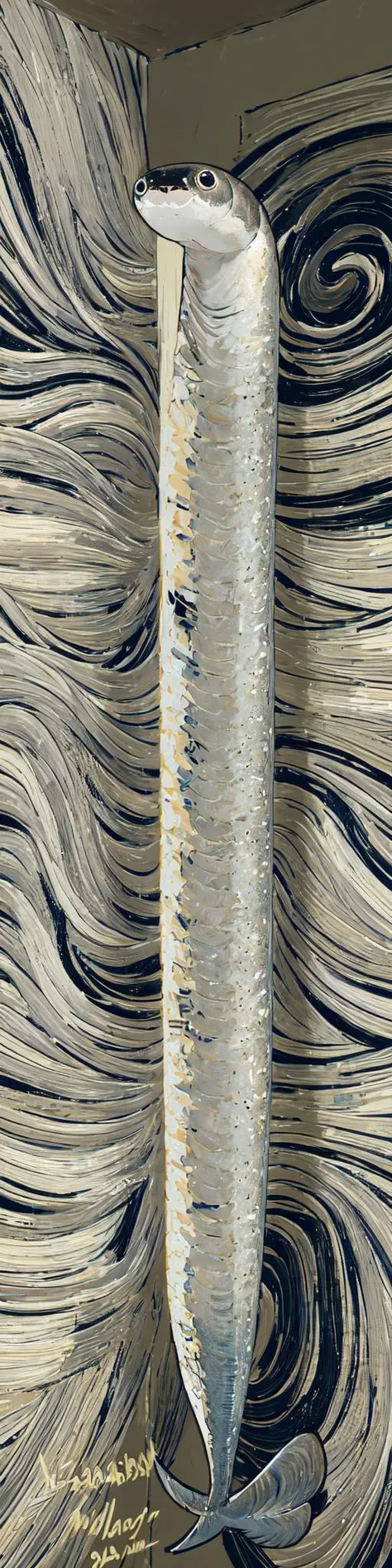 <lora:Sacabambaspis:1> (sacabambaspis,solo,1 very long fish,Face facing the viewer:1.4),(gray and white:1.3),
ultra high res,(vector art,cartoon,cute graffiti,stupid graffiti,simple graffiti arti:1.3)
good detailed, (glowing background),
best quality, wide-angle Hyperdetailed, masterpiece, 8k, natural lighting, soft lighting, sunlight, HDR (High Dynamic Range), Maximum Clarity And Sharpness, Multi-Layered Textures, <lora:LongcatMemeSolo:1> IncrsLcmSolo, full body, <lora:Painting:0.8> impressionism, fine art
