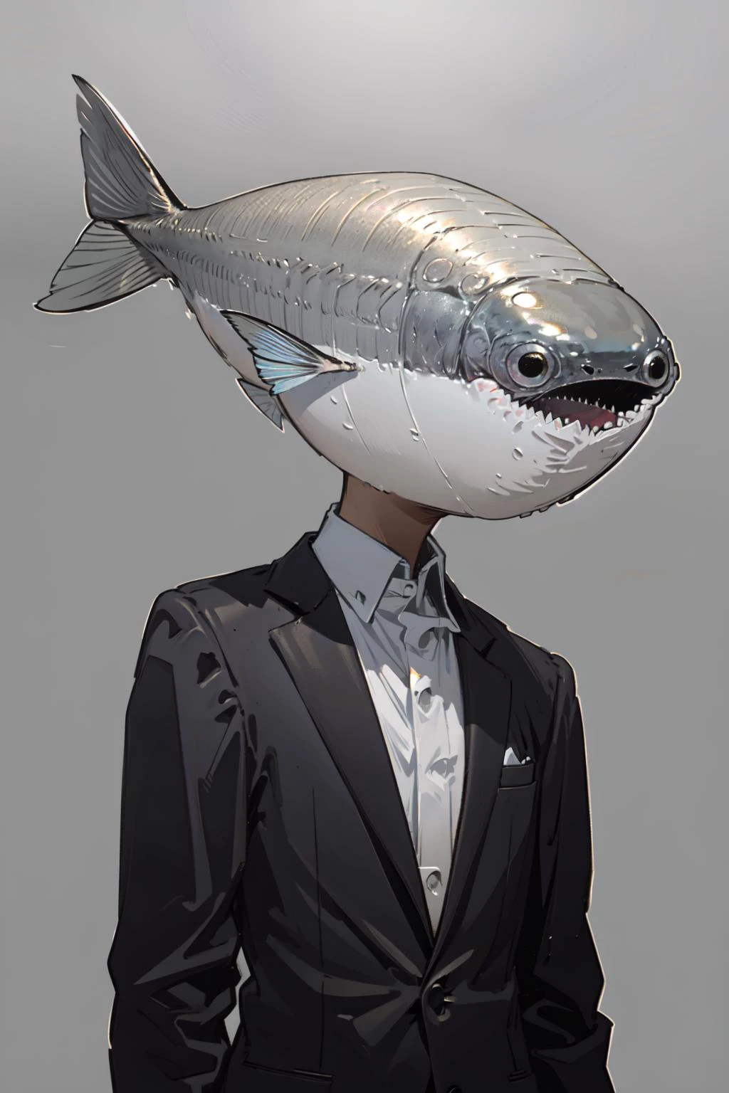 natural lighting, soft lighting, sunlight, HDR (High Dynamic Range), Maximum Clarity And Sharpness, Multi-Layered Textures,
gray theme,white theme,
(silly face:1.3),
<lora:danish:0.8> (sacabambaspis ,gray fish,sacabambaspis fish as head:1.4),
1male,black suit,blazer,
<lora:Sacabambaspis:1>