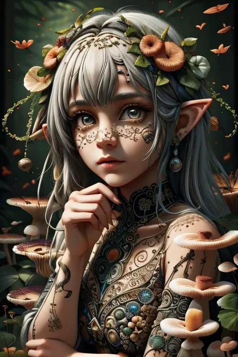 , gothic elf, upper body, masterpiece, realism, photography forest <lora:ral-mushroomz:1> mushroomz