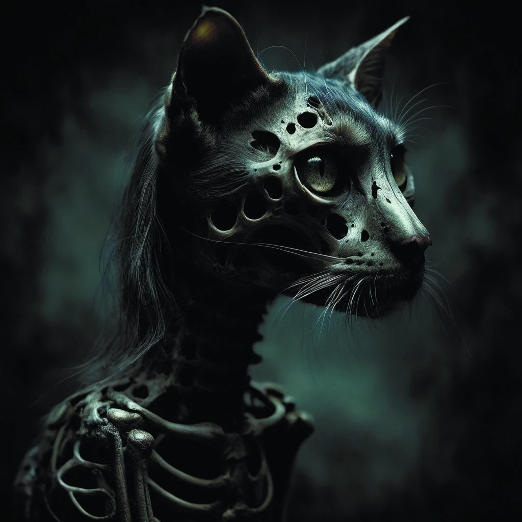 a woman's in profile,made of intricate decorative lace skeleton,in the style of the dutch masters and gregory crewdson,dark and moody ivan aivazovitch,black cat,( and Instagram,zkeleton <lora:zkeleton-sdxl:0.8> <lora:add-detail-xl:1.6> DonMn1ghtm4reXL <lora:DonMn1ghtm4reXL:0.6> <lora:SDXL_Black_Sa_May:0.5> Gregory Crewdson Style page <lora:Gregory Crewdson Style:0.4>