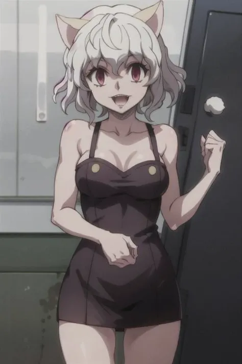 masterpiece, best quality, high detailed, high resolution, neferpitou, solo, cat ears, big smile, looking at the viewer, teasing, medium breasts, standing , sharp claws