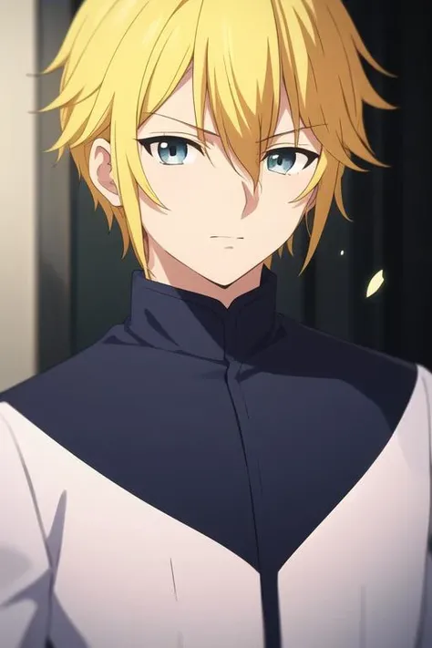 masterpiece, best quality, high quality, 1boy, solo, male focus, looking at viewer, upper body, <lora:hachisuka_mikhail:0.70>, hachisuka_mikhail, blonde hair,