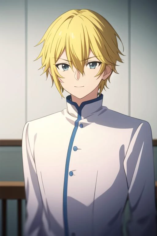 masterpiece, best quality, high quality, 1boy, solo, male focus, looking at viewer, upper body, <lora:hachisuka_mikhail:0.70>, hachisuka_mikhail, <lora:animemix_v3_offset:0.25>