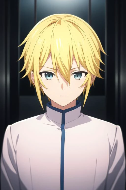 masterpiece, best quality, high quality, 1boy, solo, male focus, looking at viewer, upper body, <lora:hachisuka_mikhail:0.70>, hachisuka_mikhail, blonde hair, <lora:animemix_v3_offset:0.25>
