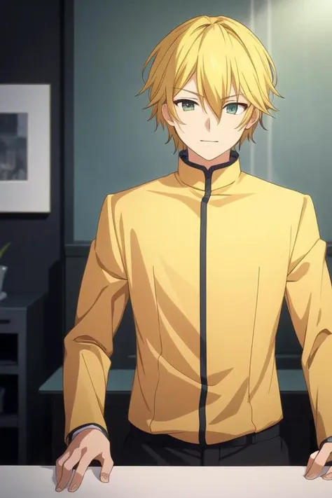 masterpiece, best quality, high quality, 1boy, solo, male focus, looking at viewer, upper body, <lora:hachisuka_mikhail:0.70>, hachisuka_mikhail, <lora:animemix_v3_offset:0.25>